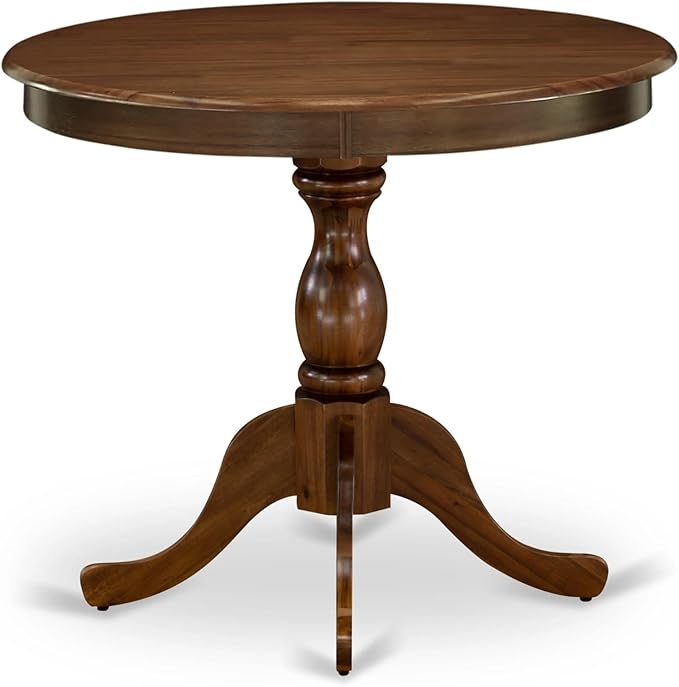 East West Furniture AMAB3-AWA-05 3 Piece Kitchen Table Set for Small Spaces Contains a Round Dining Room Table with Pedestal and 2 Grey Linen Fabric Parsons Chairs, 36x36 Inch, Walnut