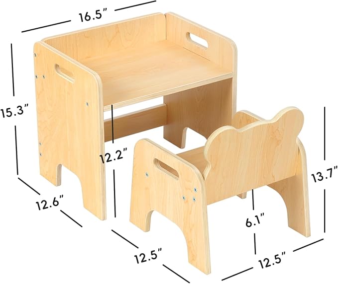 OOOK Montessori Weaning Table and Chair Set, Kids Activity Wooden Toddler Table and Chair, for Eating, Reading, Drawing, Play, Step Stool, Montessori Furniture for Toddlers 1-3