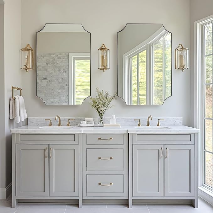 ANDY STAR Brushed Nickel Mirror 24x36 Inch, Scalloped Bathroom Mirror, Silver Vanity Mirror in Anti-Rust Stainless Steel Metal Thin Frame Deep 1’’, Wall-Mounted Mirror (Horizontal/Vertical)