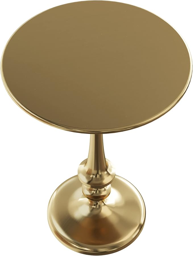 Lavish Home Side Table - Iron Pedestal Table with Antiqued Brass Finish for Couch, Loveseat, Entryway, or Bed - Vintage Living Room Furniture