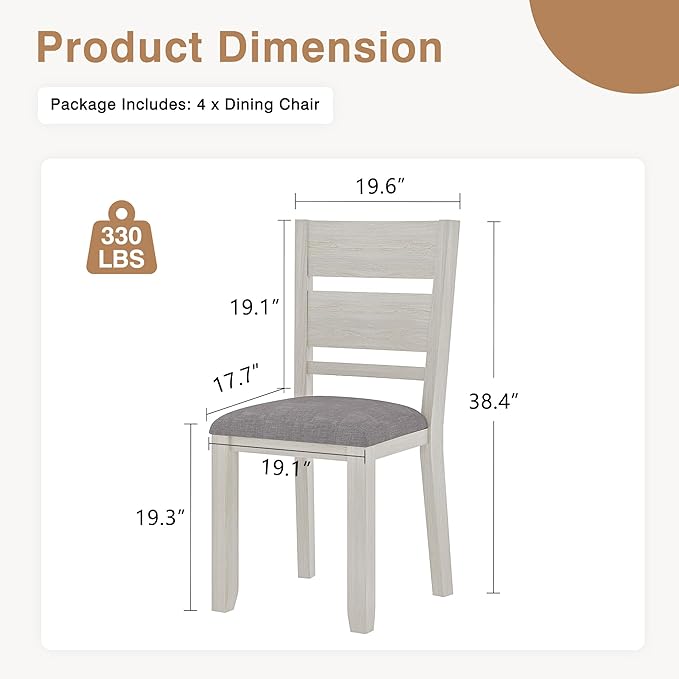 Dining Chairs Set of 4, Solid Wood Farmhouse Chairs with High Cross Back and Upholstered Seat, Easy Assembly for Indoor Home, Dinner, Kitchen, Grey