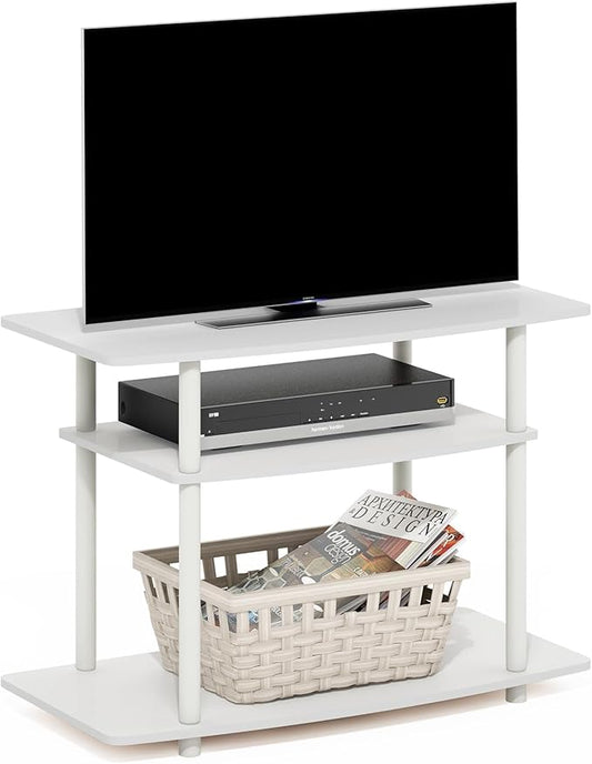 Furinno Turn-N-Tube No Tools 3-Tier TV Stands, White/White