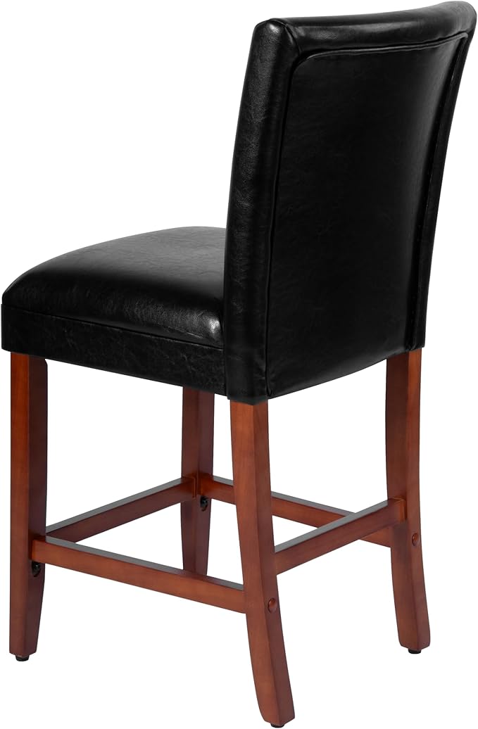Homepop Home Decor | Classic Counter Height Bar Stools | Faux Leather 24 Inch Bar Stools | Decorative Home Furniture (Black)Single Pack