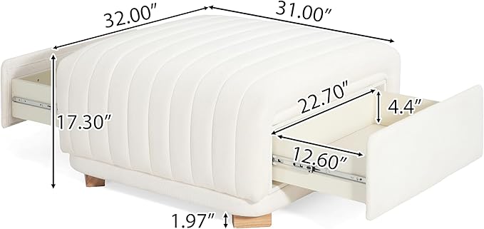 Christopher Knight Home Reyno Upholstered Ottoman with Storage for Living Room, Chenille Fabric Storage Ottoman Foot Rest with Side Drawers, Modern Square Coffee Table with Wooden Frame, Light Beige