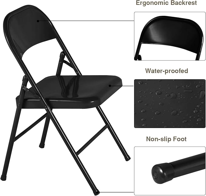 VECELO Metal Folding Chairs 4 Pack, Double Hinged Steel Frame Easy Foldable&Stackable for Office Kitchen Dinning Wedding Patio and Garden