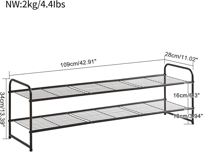 YMYNY Freestanding Shoe Racks, 2 Tiers Stackable & Adjustable Shoe Storage Shelf, Extra Large Capacity Shoe Organizer Stand for 12-18 Pairs, for Entryway, Closet, Bedroom, Black, 42.9" L, UHXJ303B