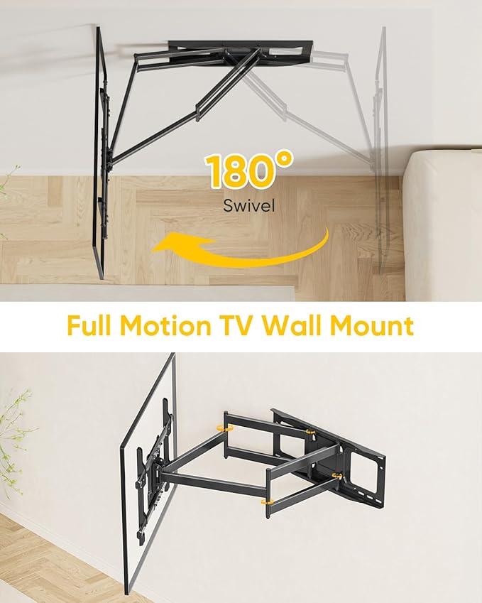 FORGING MOUNT Long Arm TV Wall Mount with 36" Extension Dual Articulating Full Motion TV Mount Bracket for 50"-90" Flat Curved TVs, Easy Install on 16" 24" Studs Max VESA 600x400mm up to 198lbs