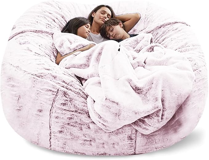 Giant Fur Bean Bag Chair Cover for Kids Adults, (No Filler) Living Room Furniture Big Round Soft Fluffy Faux Fur Beanbag Lazy Sofa Bed Cover (Snow red, 6FT)