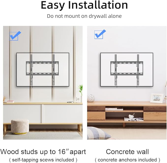 Suptek Tilt TV Wall Mount for Most 26-60 inch LED, LCD and Plasma TV, Max 400x400mm VESA and 99lbs Load Capacity, Fits Studs 16" Apart, Low Profile