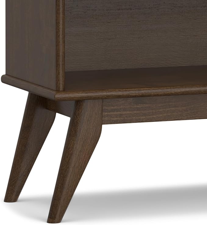 SIMPLIHOME Draper Bookcase - 30 inch Tall Solid Hardwood Low Bookshelf in Walnut Brown, Mid-Century Modern Storage for Living Room, Study Room or Office with Tapered Legs and Wide Open Shelves