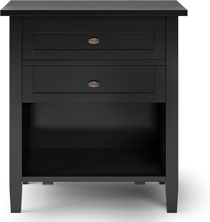 SIMPLIHOME Warm Shaker SOLID WOOD 24 inch Wide Transitional Bedside Nightstand Table in Black for the Living Room and Bedroom