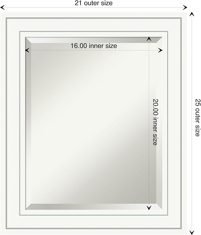 Amanti Art White Bathroom Mirror for Over Sink, 25x21 Craftsman White Rectangle Vanity Mirror, Small Casual Wood Frame, Hangs Horizonally and Vertically, Bathroom Wall Decor, Beveled Edge from WI, USA