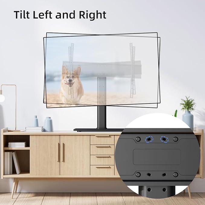 Suptek Reinforced Universal TV Stand for Large TVs in 37-75 inch, Upgraded Height Adjustment Table Top Tall TV Stand Mount, Heavy Duty TV Replacement Stand with Tempered Glass Base Up to 99lbs, TS203