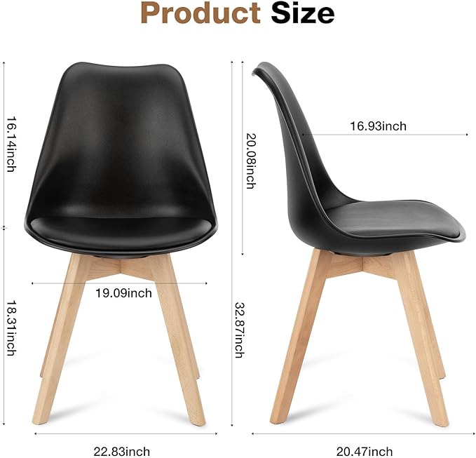 OLIXIS Set of 4 Dining Kitchen Mid-Century Modern Chairs with Wood Legs and PU Leather Cushion for Living Room Bedroom Outdoor Lounge, Black