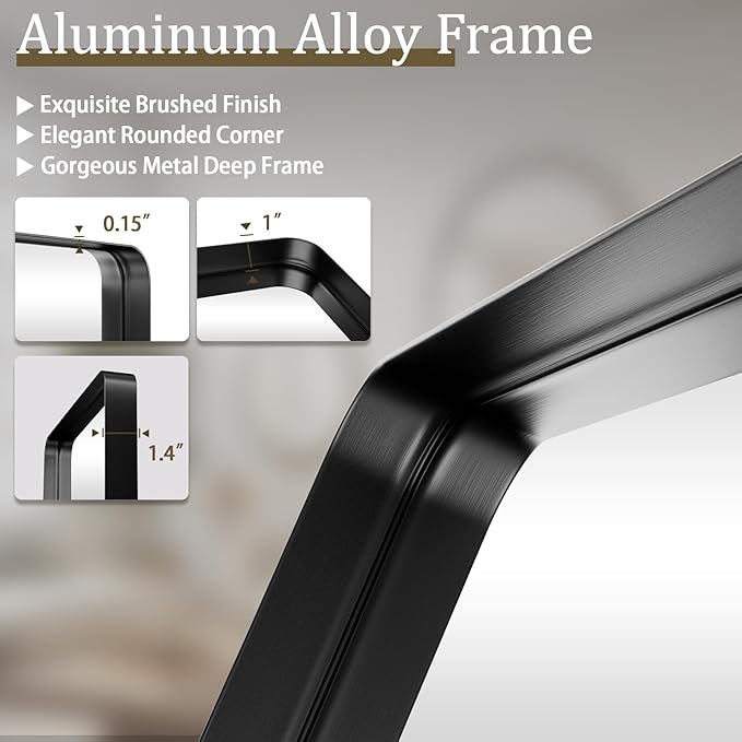 Bathroom Mirror 20x30 inch, Black Gorgeous Deep Frame Wall Mirror, Modern Round Corner Bathroom Vanity Mirror for Bedroom, Living Room, Hanging or Leaning Horizontal or Vertical, Black