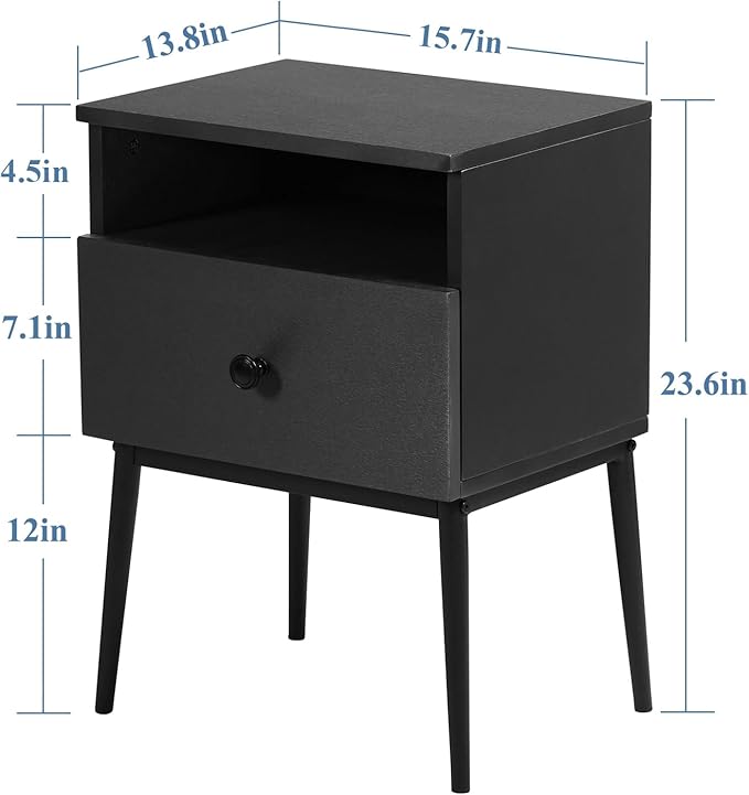 VECELO Modern Nightstands Set of 2,Square End Side Table with Drawer and Storage Space for Bedroom and Living Room