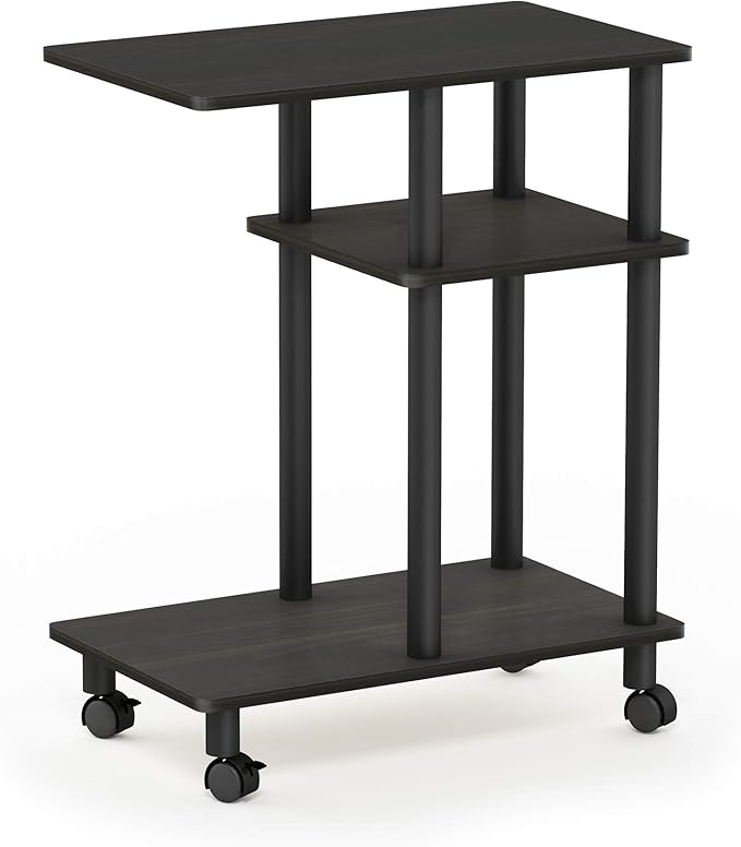 Furinno Turn-N-Tube C Shaped Side Table With Casters, Espresso/Black