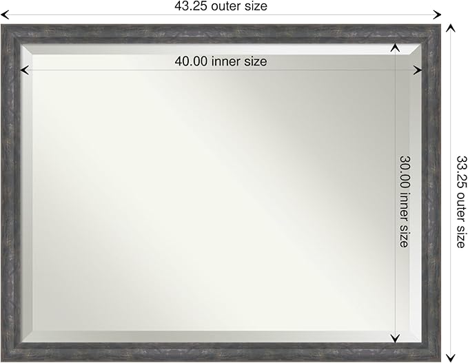 Amanti Art Grey Wall Mirror 33x43 Angled Metallic Rainbow Rectangle Bathroom Mirror for Wall Decor Living Room, X-Large Modern Contemporary Wood Frame, Hangs Horizonally and Vertically, Bathroom Decor