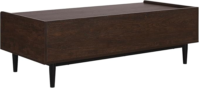 Manhattan Comfort Duane Mid Century Modern Coffee Table with Drawer & Cubby Shelf, Living Room Furniture with Ribbed Flat Design, Wood Grain Laminate Finish & Durable Iron Metal Feet, Black