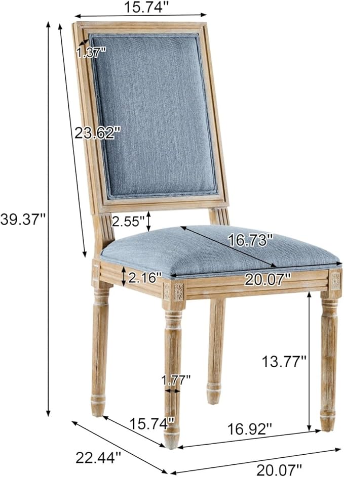 Merax Upholstered Solid Wood Dining Chairs Set of 4, French Country Style Accent Side Seating Furniture for Kitchen, Living Room, Cushioned Back, Slate Blue