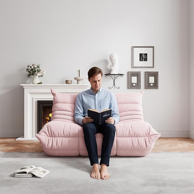 Bean Bag Chairs for Adults, Memory Foam Couch Loveseat Sofa Chair, Soft Teddy Material Cozy Comfy Reading Nook Chairs, Floor Chair for Living Room Bedroom Office(Pink)