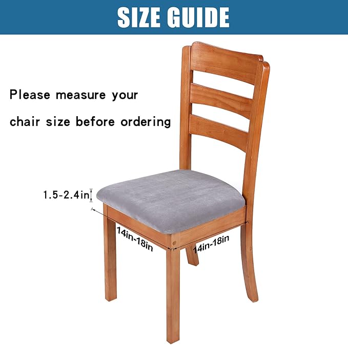 Smiry Velvet Seat Covers for Dining Room Chair Set of 4, Stretch Fit Removable Washable Chair Seat Cushion Protector Slipcovers with Ties, Light Grey