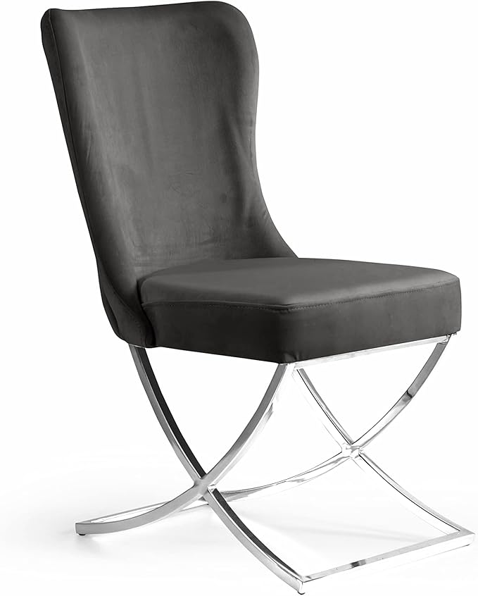 Ottomanson Royal Dining Chairs Set of 4 – Upholstered Tufted Microfiber, Assembled, Silver Metal Legs, Beech Wood Frame, 350 lb Capacity, Gray