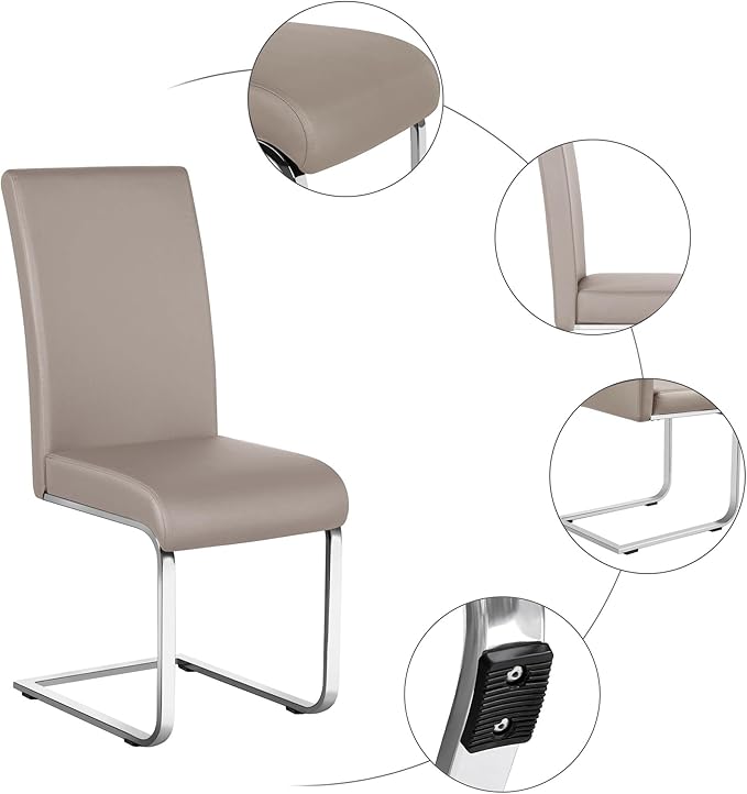 Yaheetech Dining Chairs Set of 4 Modern Faux Leather Upholstered Dining Room Chairs with High Back and Metal Chrome Legs for Kitchen/Living Room/Restaurant, Light Brown