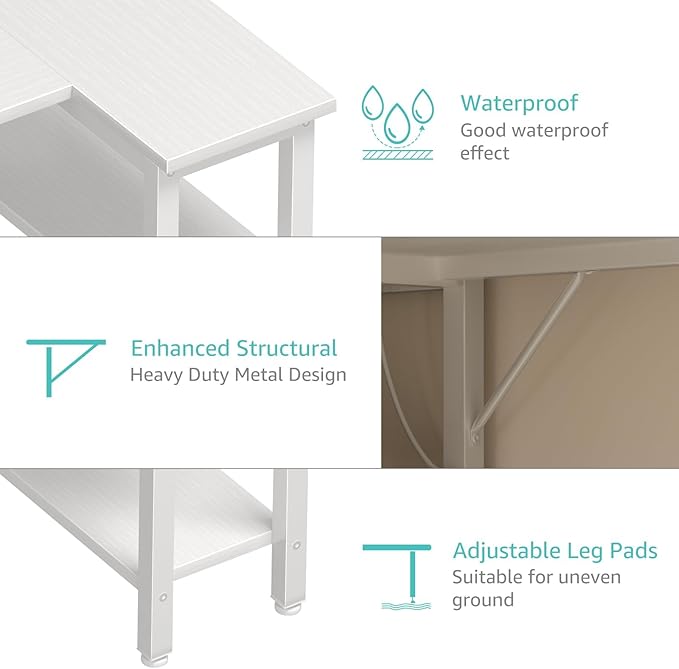 Lufeiya White L Shaped Computer Desk with Drawers & Storage Shelves, 63 Inch Reversible Corner Desk with Power Outlet for Home Office Bedroom, L-Shaped Teen PC Desks with Fabric Drawer, White