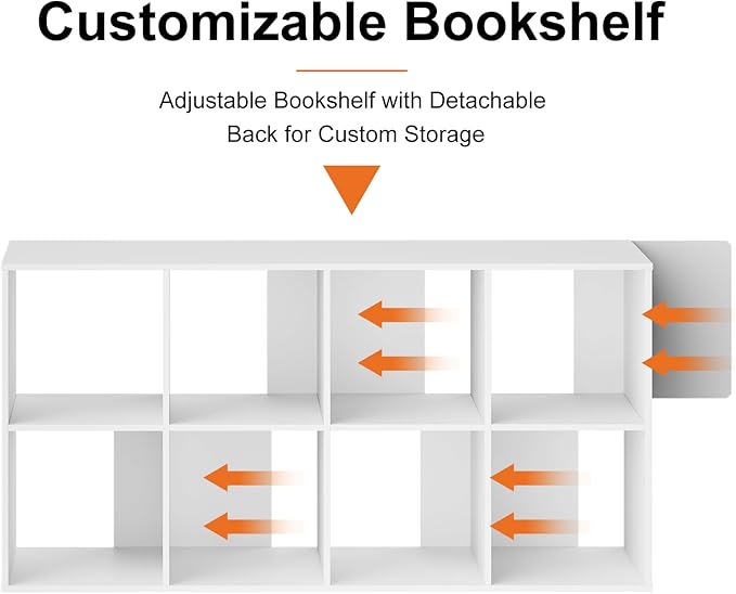 Sweetcrispy 8 Cube Storage Organizer - Open Cube Bookshelf with 4 Removable Back Panels, Display Storage Bookcase for Living Room, Bedroom, Entrance Hall, Home Office，47.7" L×11.6" W×24" H, Beige