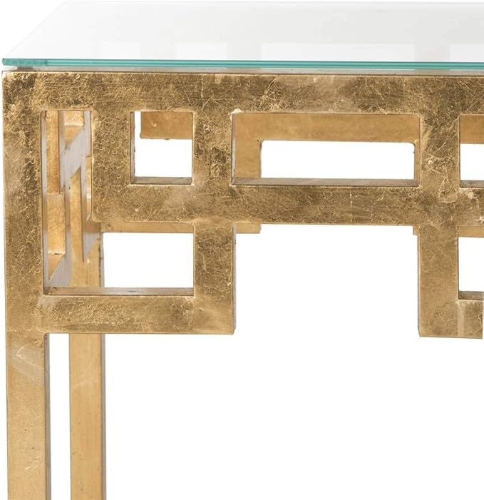 SAFAVIEH Home Collection Byram Greek Key Gold Glass Top End Table