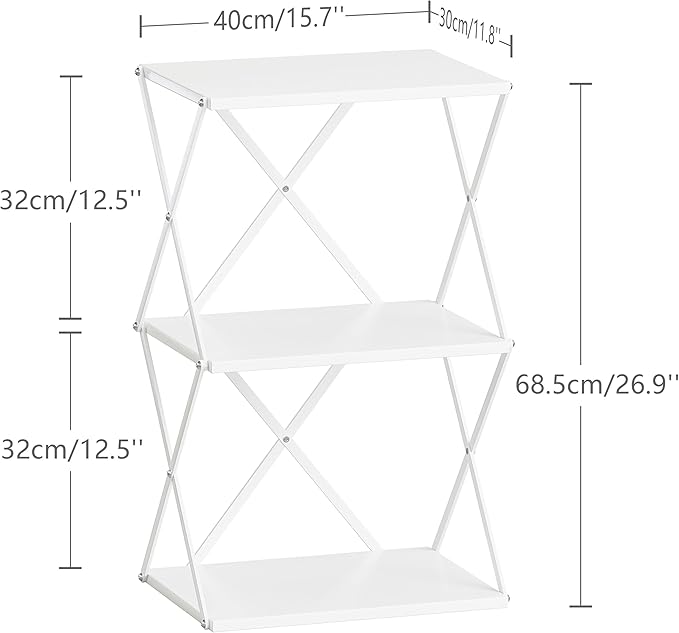 3-Tier End Table Small Side Table Tall Bedside Night Stand with Storage Sofa Side desks for Living Room Bedroom Office Bathroom Small Space White ET-03W