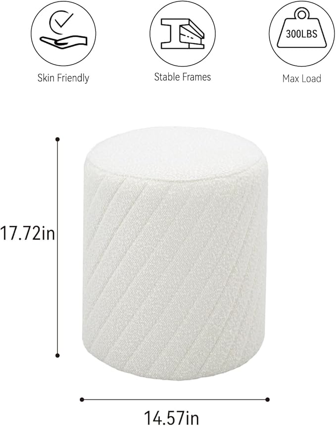 Get Set Style Modern Round Ottoman with Soft Padded Seat, Multifunctional Vanity Chairs for Makeup, Upholstered Footrest Stool Ottoman Foot Stool for Living Room, Bedroom