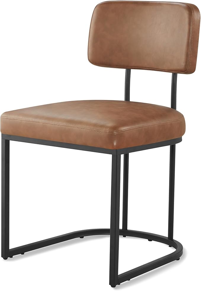Dining Chairs Set of 6, Upholstered Modern Kitchen Chairs with Ergonomic Backrest, Faux Leather Cushion Seat & Metal Legs for Living Room, Restaurant, and Café, Brown, 2 Boxs