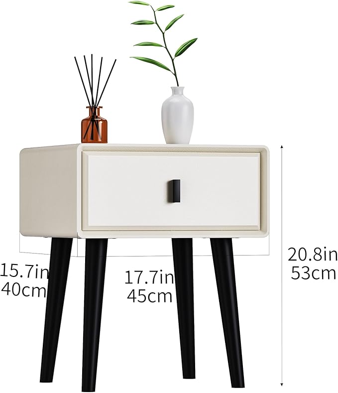 VICITON Nightstand,Fully Assembled Bedside Cabinet Mid Century Night Stand Modern Side Table for Living Room, Bedroom(Cream White)