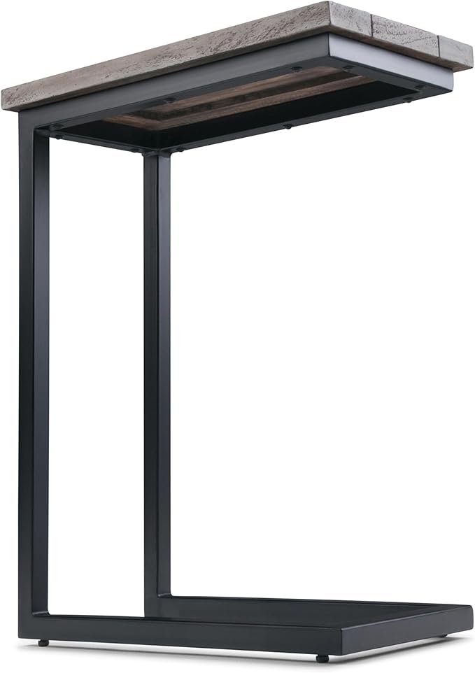SIMPLIHOME Skyler 18-inch Wide Solid Mango/Metal Industrial C-Shaped End Table in Birch/Black for Living Room, Office, or Bedroom, Assembled
