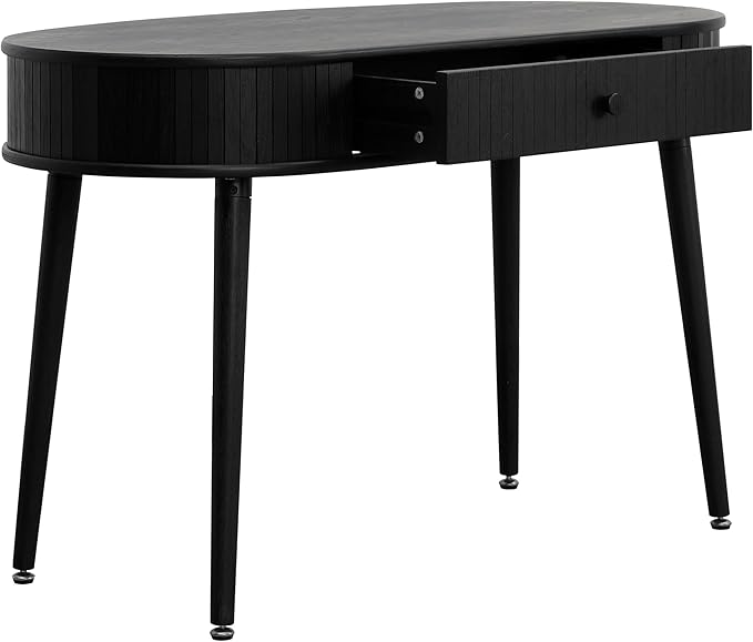 NTC Stream Desk, Modern Wooden Writing Desk with Hidden Drawer, Stylish Vertical Groove Design, Home Office Workstation, Minimalist Study Table, Easy Assembly - Burnt Black