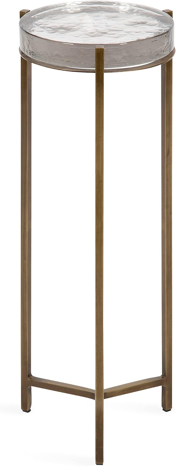 Kate and Laurel Aguilar Modern Drink Table; 9 x 9 x 23; Brass with Clear Glass; Detailed Glass Accent Table for Small Spaces