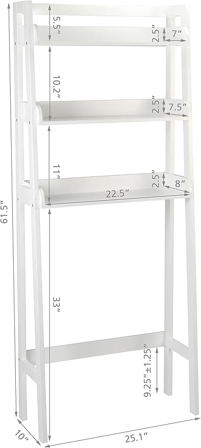 UTEX Over The Toilet Storage Shelf, 3-Tier Over Toilet Bathroom Organizer, Above Toilet Shelves Rack (White)