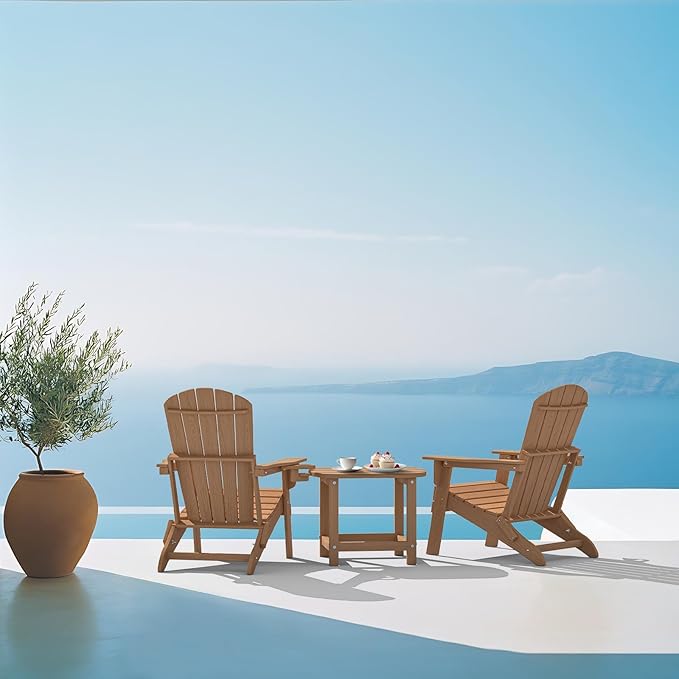 Hdpe Outdoor Adirondack Side Table, Wooden Textured, Set for Patio, Garden, Porch, Pool Composite Patio, Backyard, Bathroom and Indoor, Maintenance & Weather Resistant(Teak)