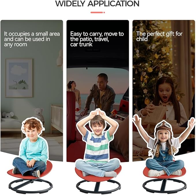 Swivel Chair for Kids, 360° Spinning Seat, Toddler Sit and Spin Wobble Chair, Sensory Balance Toys, Autism ADHD Chairs, Play Equipment Relief Motion Sickness for Boys Girls (Red)