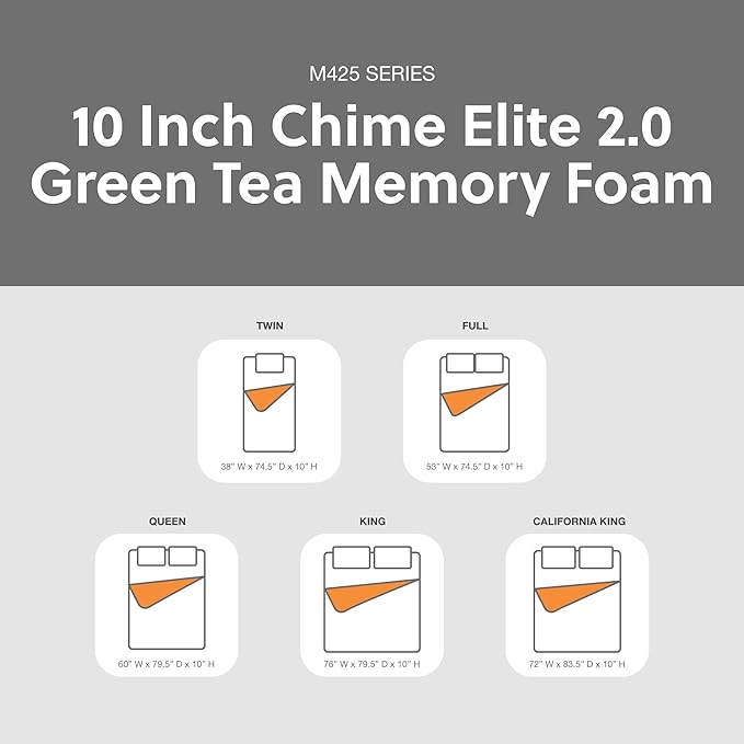 Signature Design by Ashley 10 Inch Chime Elite 2.0 Firm Green Tea Memory Foam Mattress for Cool Sleep and Pressure Relief, Twin, Fiberglass Free, Mattress In A Box
