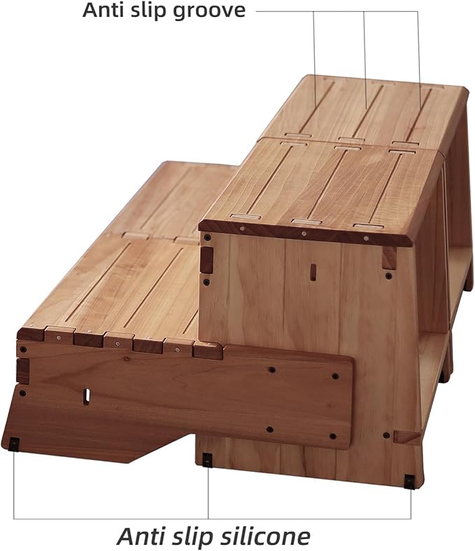 32" Wooden Two Step Stool for Adult & Kid, Wider, Deeper & Safer Bedside Steps, Anti-Slip. Riser 2-Step Spa & Hot Tub Stairs for Pool, Heavy Duty for Kitchen, Bathroom, Closet, High Bed Step