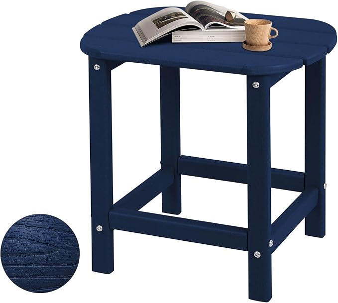 Hdpe Outdoor Adirondack Side Table, Wooden Textured, Set for Patio, Garden, Porch, Pool Composite Patio, Backyard, Bathroom and Indoor, Maintenance & Weather Resistant(Navy Blue)