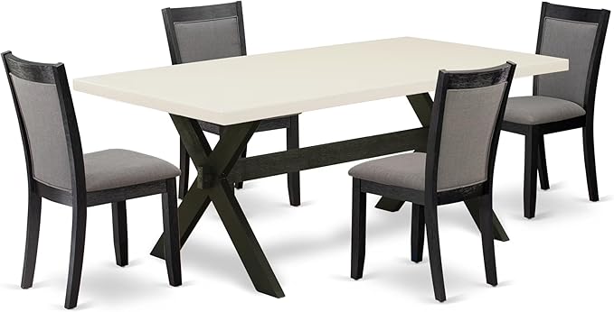 East West Furniture X627MZ650-5 5 Piece Dinette Set Includes a Rectangle Dining Room Table with X-Legs and 4 Dark Gotham Grey Linen Fabric Upholstered Chairs, 40x72 Inch, Multi-Color