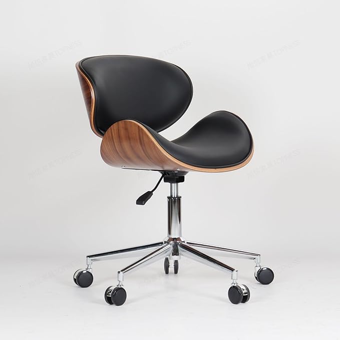 C-CHAIN Adjustable Modern Mid-Century Office Chair with Curved Seat/Back, Swivel Executive Chair, Rolling Computer Chair, Bent Wooden Accent Office Chair for Home and Office