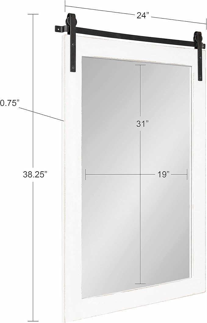 Kate and Laurel Cates Farmhouse Wood Framed Wall Mirror, 24 x 38, White, Barn Door-Inspired Rustic Mirrors for Wall