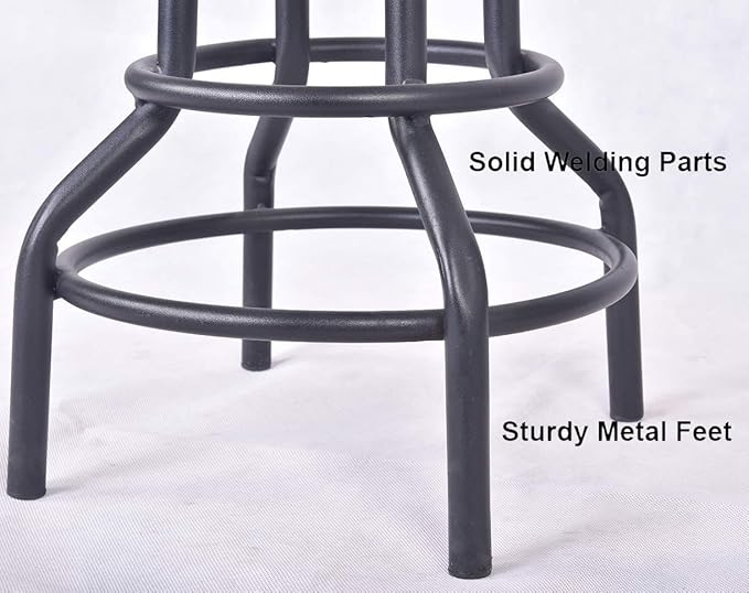 Diwhy Industrial Vintage Counter Stool, Kitchen Counter Height Adjustable Swivel Chair, Metal Frame Stool, 20.47-26.77 Inch, Fully Welded Base, Black PU Upholstered, Set of 2
