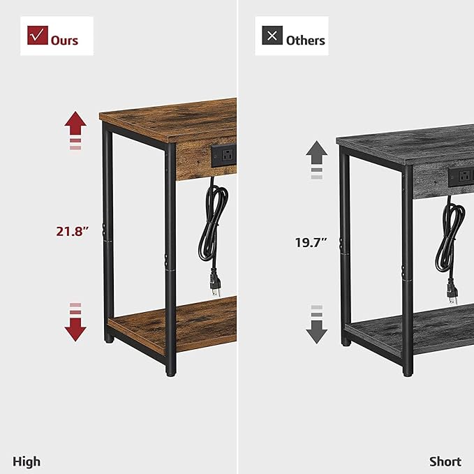 TUTOTAK Night Stand with Charging Station, Set of 2, End Table, Side Table with USB, 21.8”H Nightstand with Storage Shelf, Sofa Couch Table TB01BB029 (2 pcs)