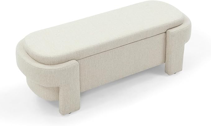 KEIKI 51" Linen Ottoman Bench with Large Storage Space, Upholstered Seating Foot Rest Stool Furniture for Bedroom, Living Room, Entryway, Beige